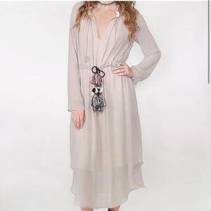 Misa Los Angeles Tanaz Pompom Tassel Dress beige stone